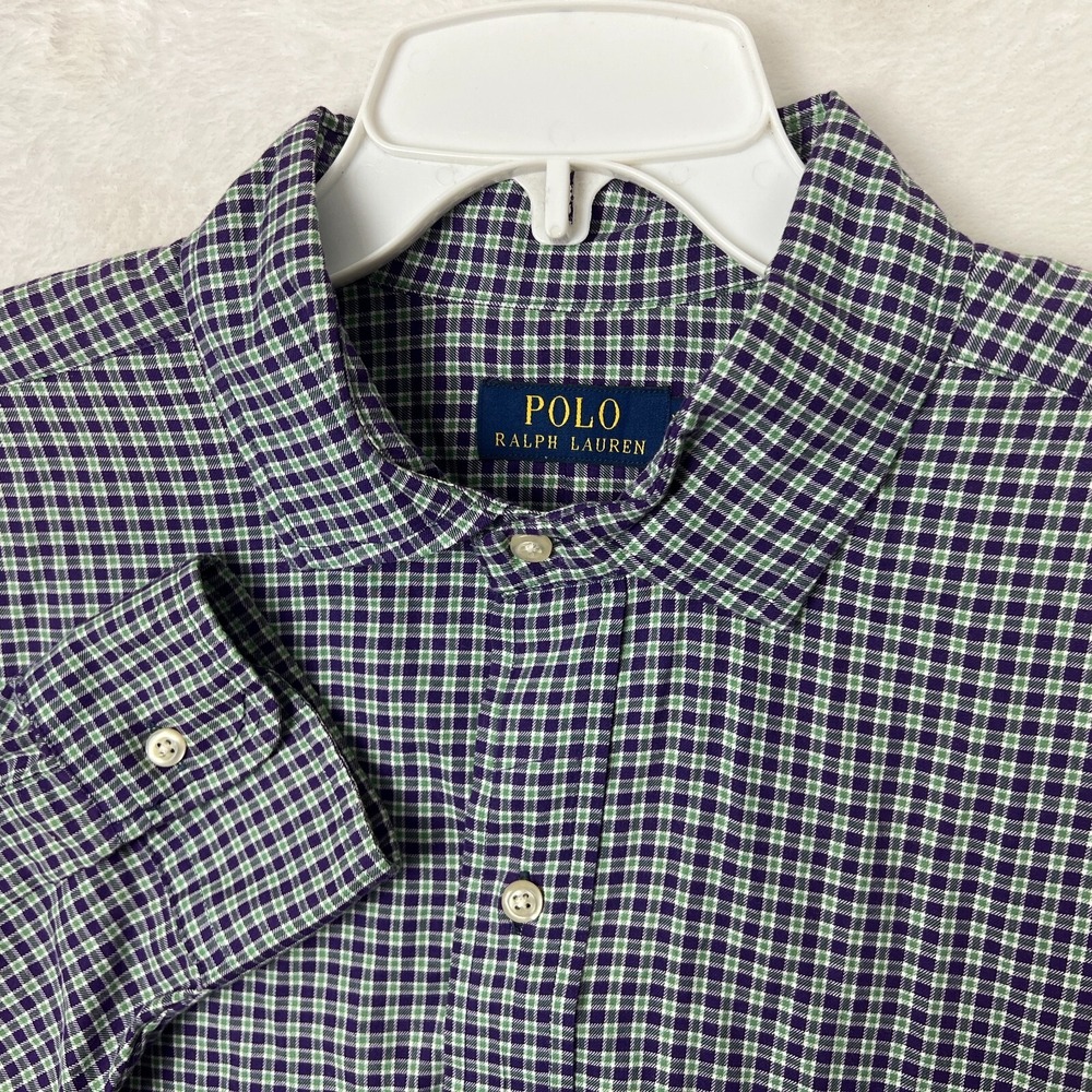 Polo Ralph Lauren Button Up‎ Shirt Mens XLT Tall Purple Check Long Sleeve Green